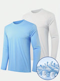 Tween Boy 2pcs Sun Protection Sport Performance Long Sleeve Base Layer T-Shirt For Spring And Summer