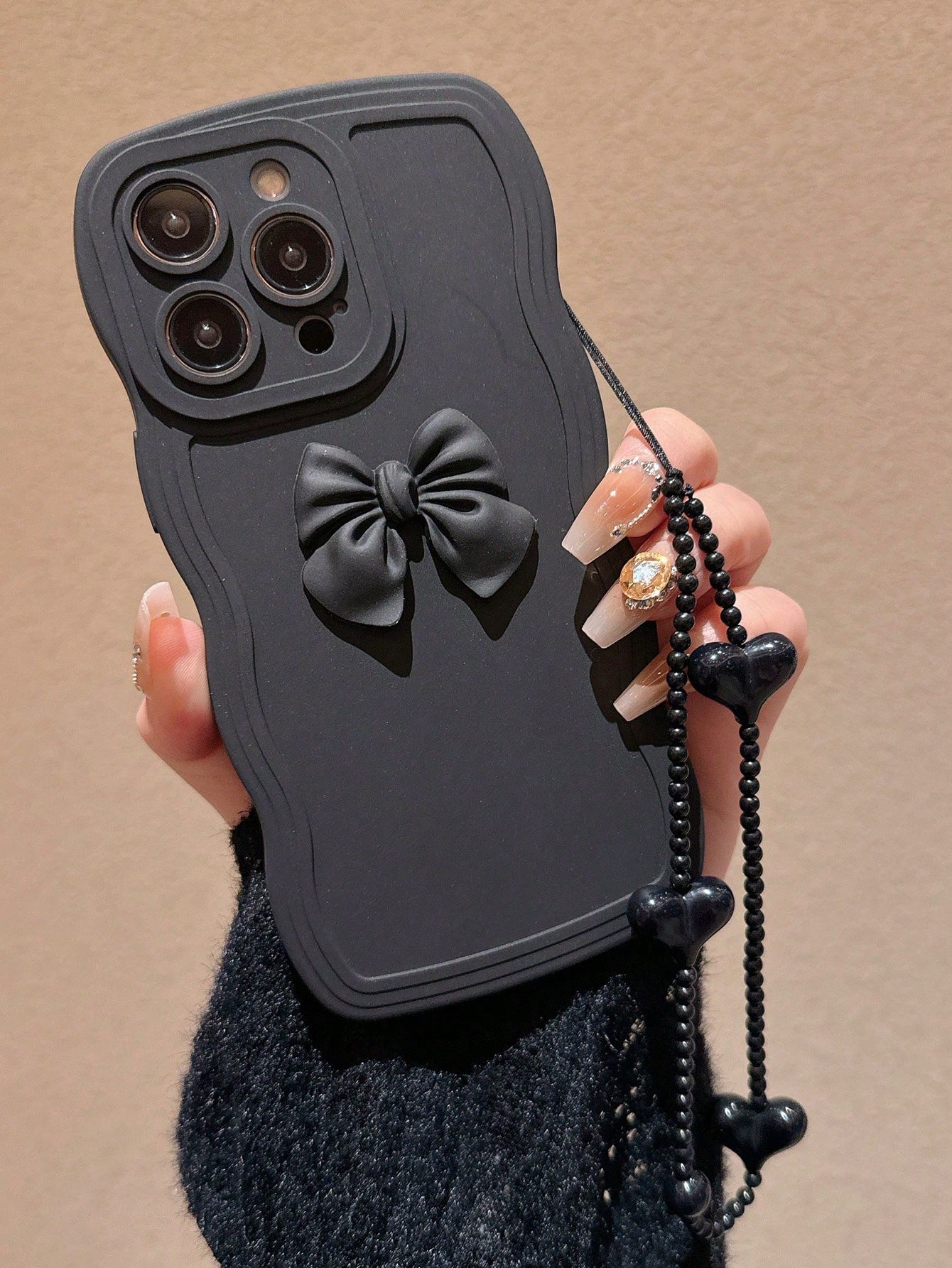 Pink Neon Bow-Knot Decor Phone Case With Lanyard Compatible With IPhone15/15Plus/15Pro/15Promax