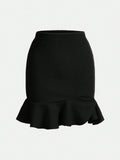 Tween Girl Sporty Knit Plain Skirt With Ruffle Hemline