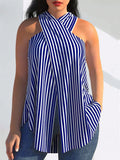 Frenchy H-Shaped Sleeveless Striped Top With Halter Neck And Slit