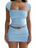Solid Color Crop Top & Pencil Skirt Slim Fit Set