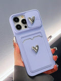 Sliding Electroplated Double Heart Shape Photo Frame Card Slot Phone Case Compatible With Iphone