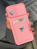 Dual Heart-Shaped Frame Slide Case With Card Holder Compatible With IPhone, Electroplated