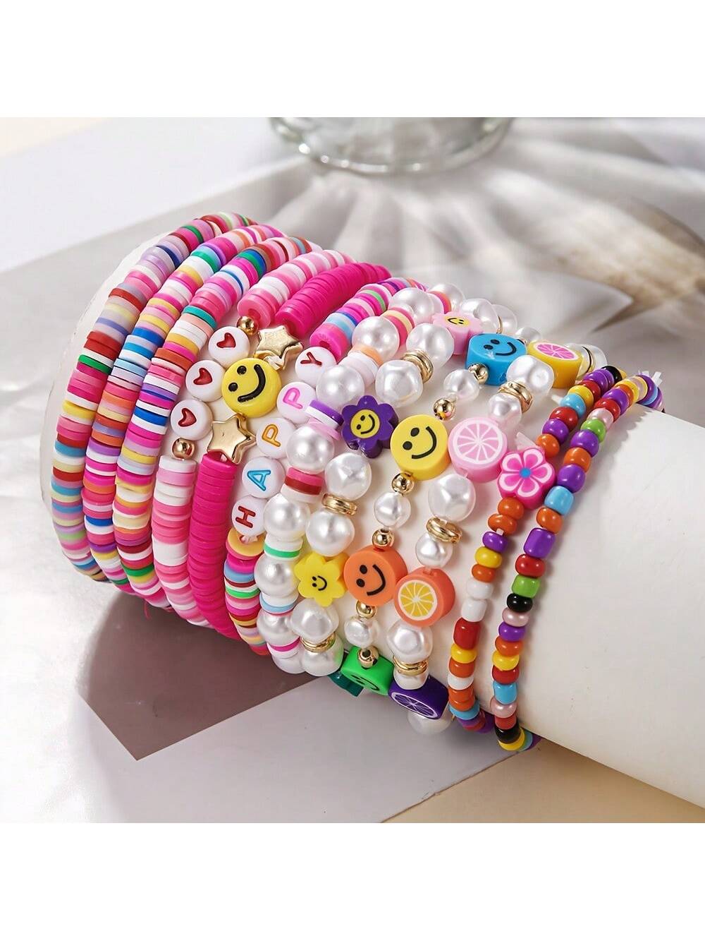 12Pcs/Set Boho Chic Polymer Clay Beaded Bracelets Summer Fashion Girl Ideal Gift