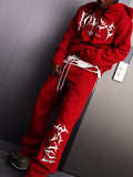 Men's Letter Printed Drawstring Hooded Sweatshirt And Sweatpants Set