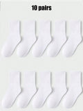10 Pairs Of Solid Color Spring And Summer Breathable, Sweat Absorbing, And Odor Resistant Sports Socks
