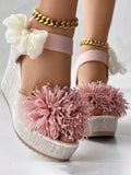 Women's Floral Platform Wedge Sandals With Waterproof And Bowknot Detail, Suitable For Outdoor Activities