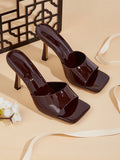 Coffee Brown Suede Fashionable Women's High Heeled Sandals
