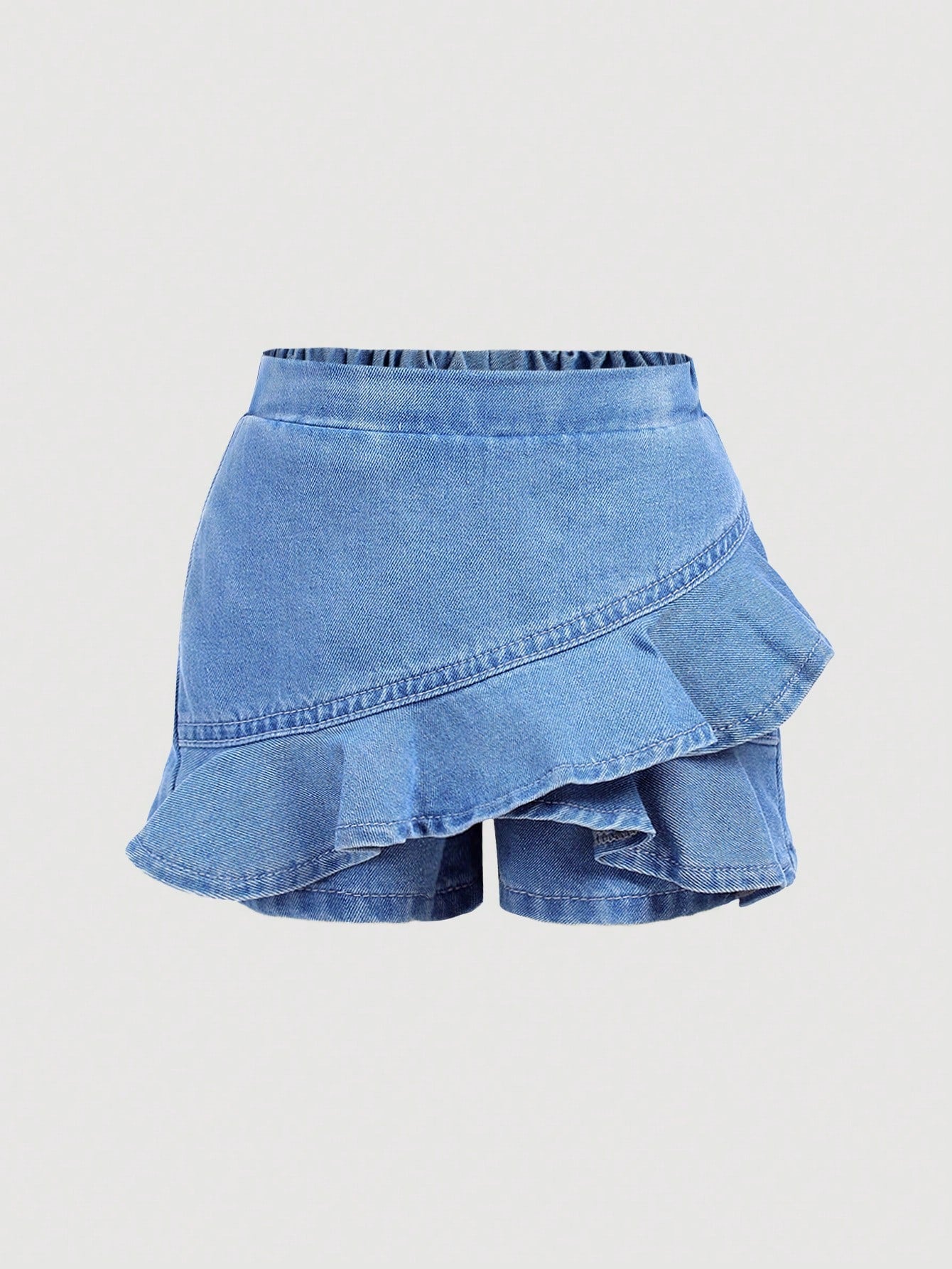Young Girl Spring/Summer Light Washed Denim Skort With Ruffled Hem