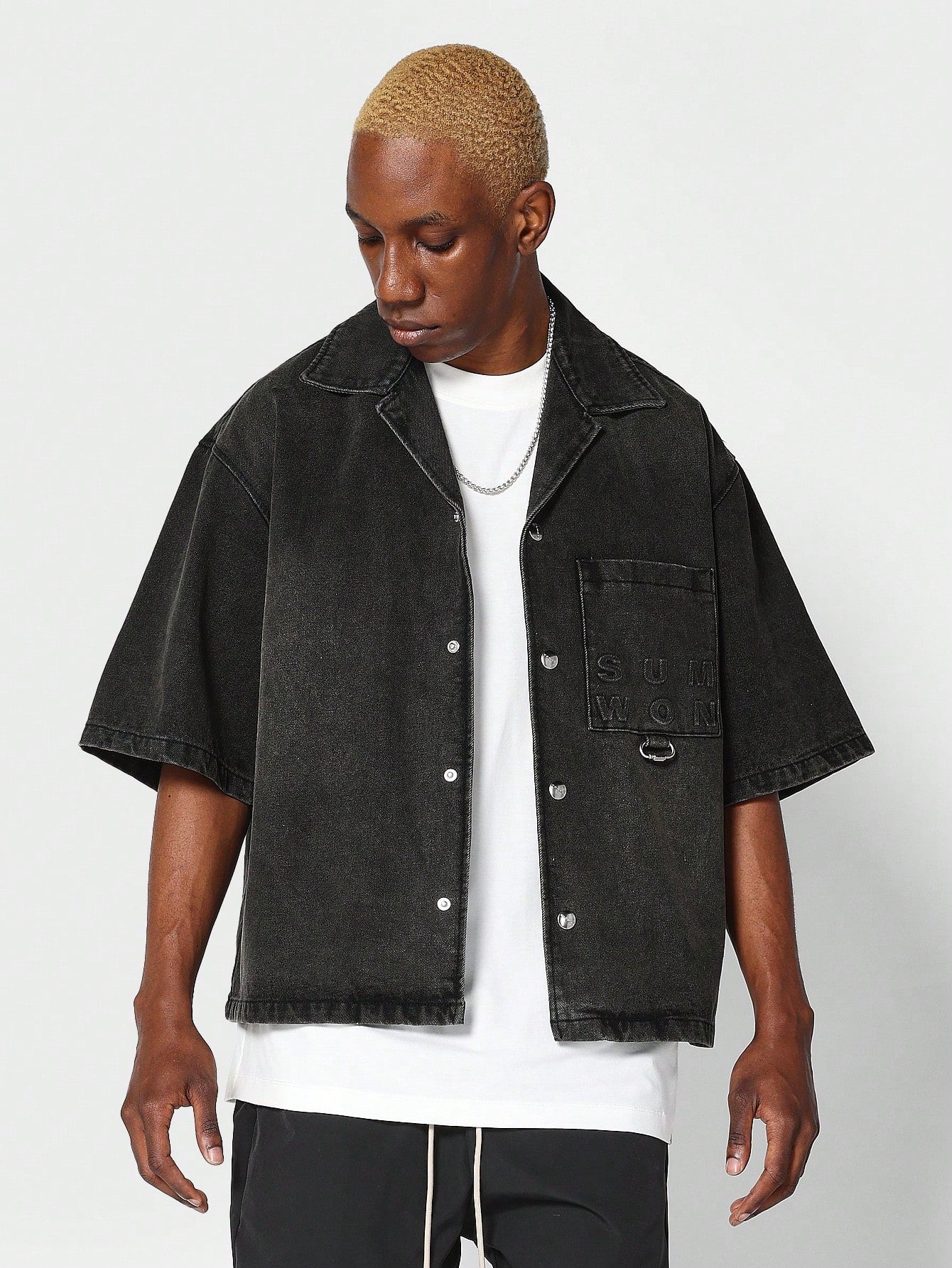 Boxy Fit Revere Collar Denim Shirt College Ready