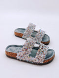 New Arrival Women's Casual Home Slipper, Street Style Flat Flip Flop With Double Straps Soft Wood Grain Pattern, Water Proof