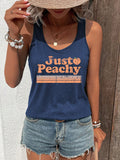 Letter Print Round Neck Casual Tank Top