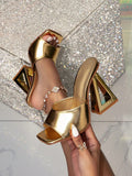 Golden High-Heeled Mules With Unusual Heels, Trendy And Versatile Summer New Slipper Sandals For Women