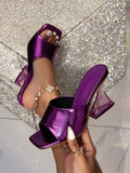 Women's Purple High Heel Mules Sandals With Unique Heel, Comfortable And Versatile For Summer