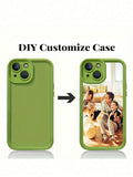Green 1pc Customized Personalized Print Full Cover Silicone Phone Case With Lens Protective Function, Compatible With Iphone 15 14 13 12 11 Pro Max