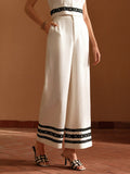 LINEN CONTRAST LACE DETAIL WIDE LEG PANTS