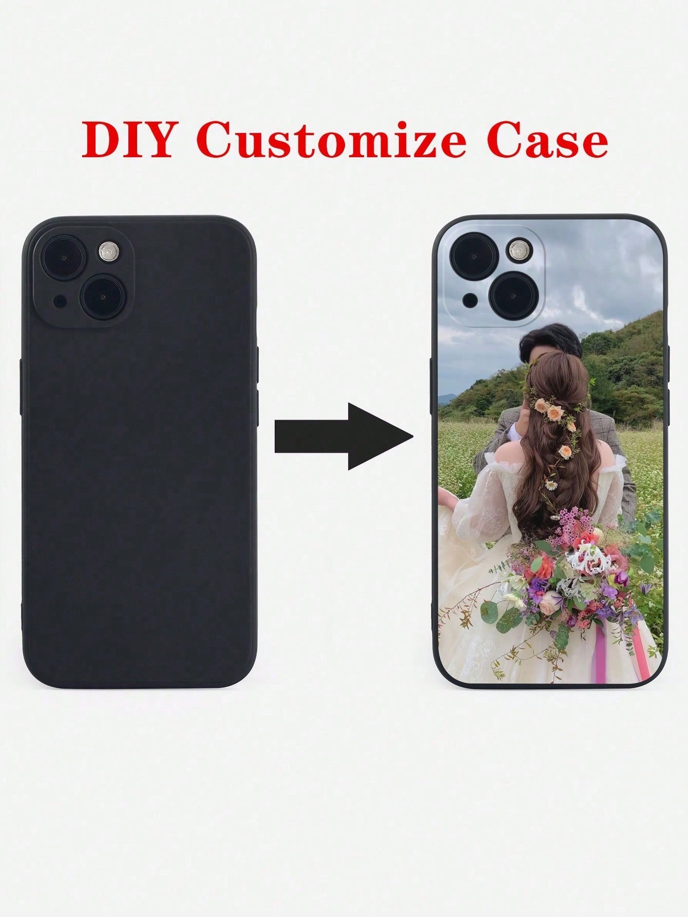 1pc Fashionable Personalized Black Soft Phone Case Customized With Various Life, Family, Scenery, Wedding Photos