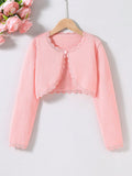 Tween Girls' Simple Shell Edge Decor Single-Breasted Cardigan