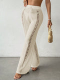 Swim Summer Beach Solid Color Hollow Out Knitted Flared Cover Up Pants