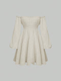 Women's Off Shoulder Shirred Waist Bodycon Dress