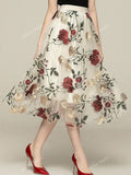 Embroidered Double-Layered Skirt With Big Flower Pattern, Suitable For Spring And Summer
