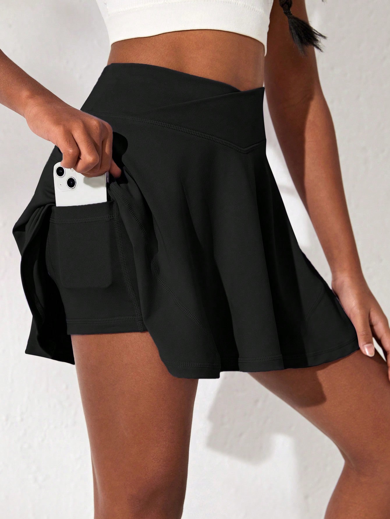Tween Girl Knitted Solid Color Skort With Pockets And Safety Shorts Inside For Sports