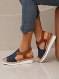 Women's Summer New Buckle Strap Wedge Sandals With Comfortable Lightweight Folded Sole, Studs And Peep Toe Design