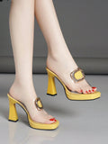 New Summer Women's High Heel Sandals With Chunky Heel, Waterproof Platform, Metal Decoration, Transparent Backless Slides