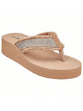 Women's Fashionable Rhinestone Decor Flip Flops Thick Bottom Wedge Beach Sandals Platform Flip Flop Toe Post Design Slippers Summer Sandals