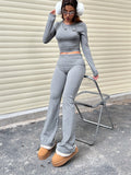 Women's Spring/Summer Solid Color Long Sleeve Round Neck T-Shirt And Pants Casual Outfits