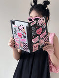 Pretty And Cute Heart-Shaped Bear Cartoon Cake Printed Dual-Sided Acrylic Back Cover Shockproof Protective Case Compatible With Ipad, Support Sleep/Wake Function
