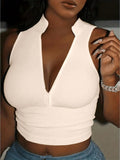 Solid Color Zipper Closure Slim Fit Sleeveless Tank Top For Summer