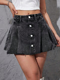 Denim A-Line Skirt With Fringe Hem Design