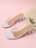 Teens Rhinestone Embellished Clear Crystal Heeled Sandals