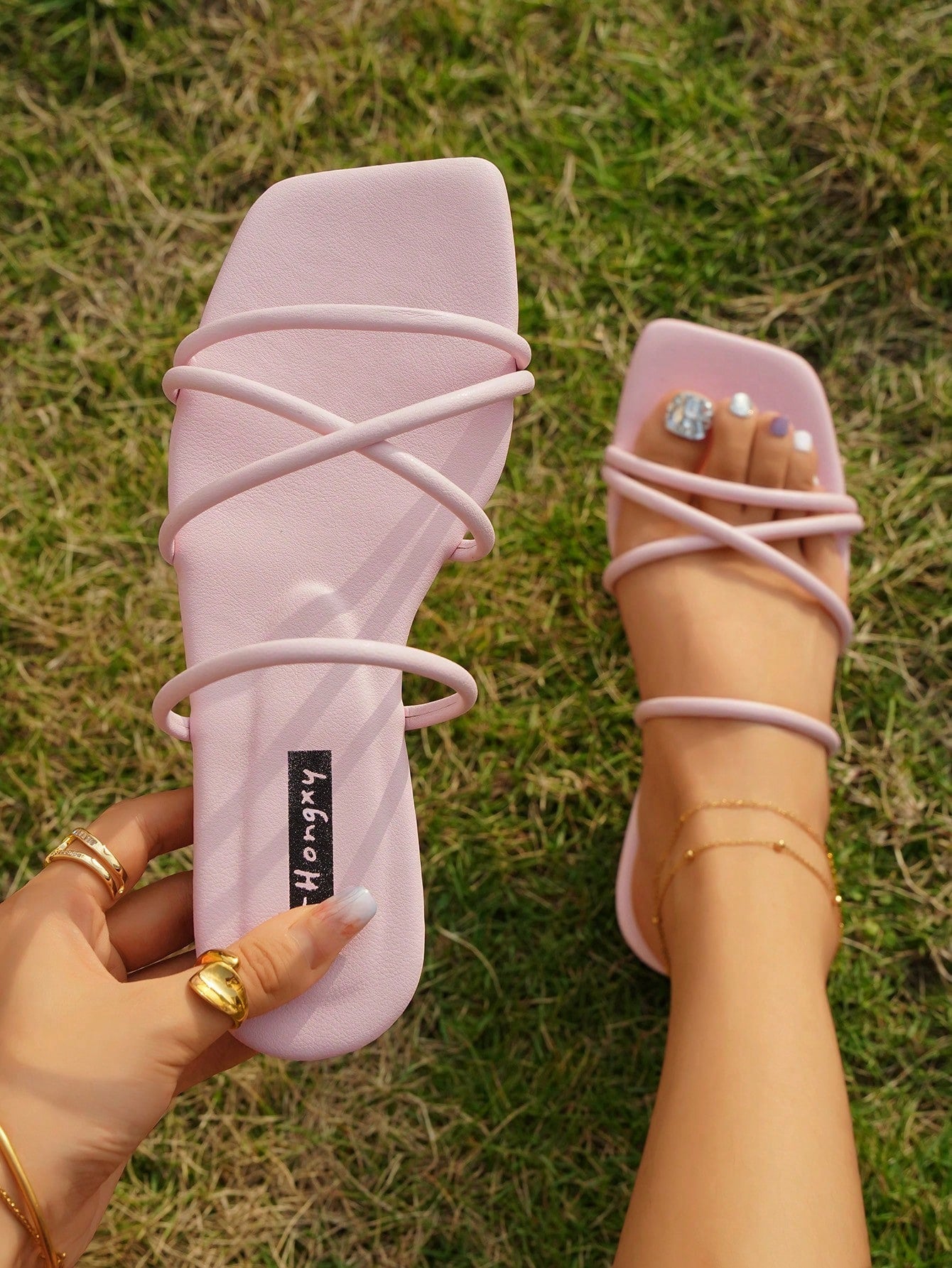 Women's Fashionable Casual Simple Holiday Style Bandage Open Toe Slip-On Comfortable Flat Sandals For Summer, Pink