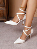 Women's Sexy Pointed Toe Stiletto Pumps, Patent Leather Cutout Ankle Strap Sandals
