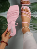 New Arrival Spring/Summer Minimalist Striped Flat Slides Sandals For Women, Pink, Plus Size