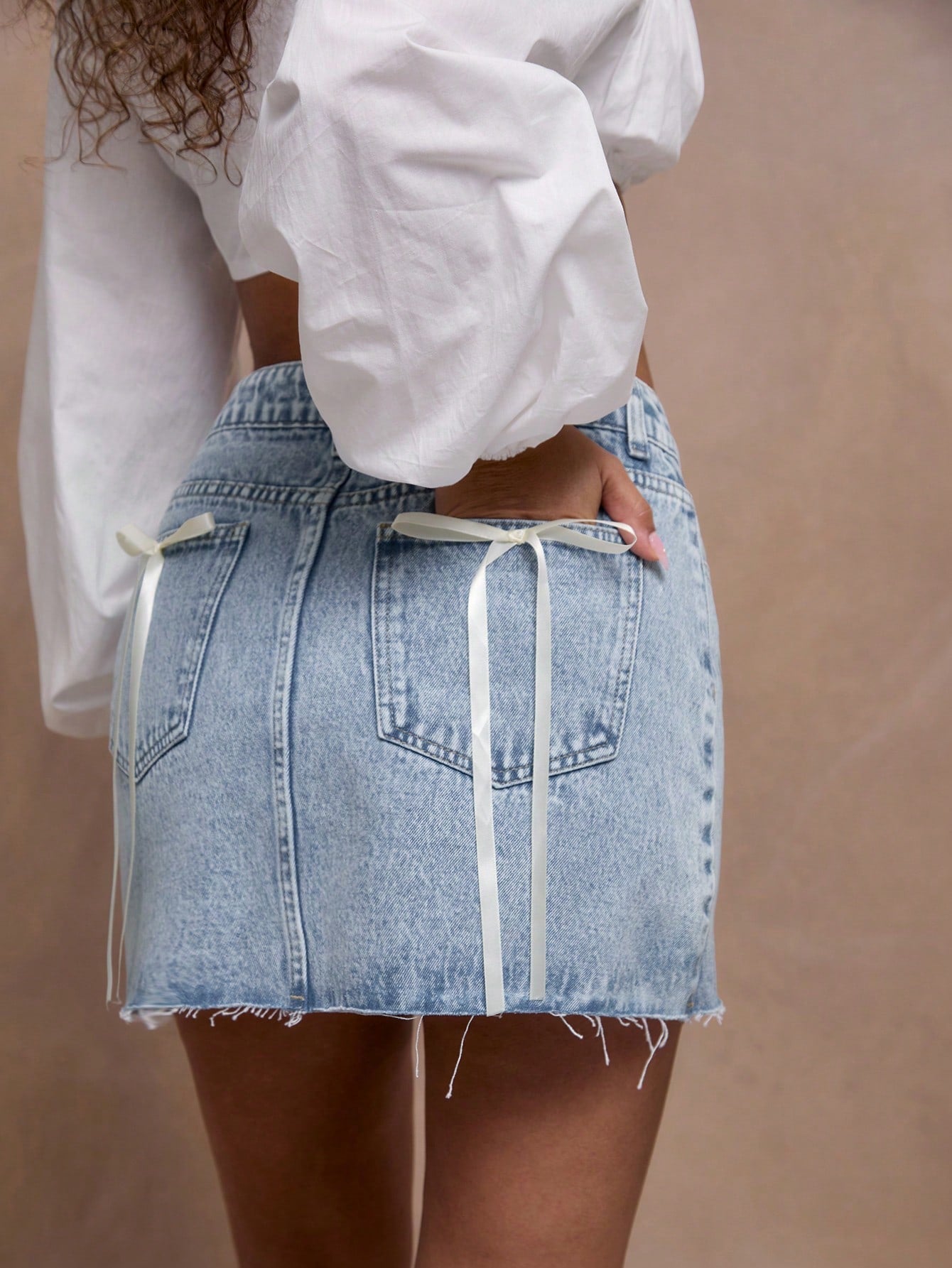 Bow Pocket Mini Denim Skirt