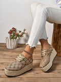 Women's Fashionable Casual Canvas Shoes With Lace-Up, Jute Wedge Sole, Platform And Thick Bottom