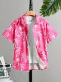 Tween Boy Casual Hawaiian Coconut Tree Print Shirt With Turn-Down Collar And Button Front Short-Sleeve Woven Shirts