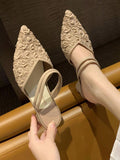 Women's High Heel Rose Half Slipper Toe Pointed, Elegant Waterproof Fashionable Camel-Colored Sandals With Chunky Heels For Spring And Summer