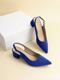 Faux Velvet Buckle Decor Pointed Toe Stiletto Heels With Ankle Strap For Women