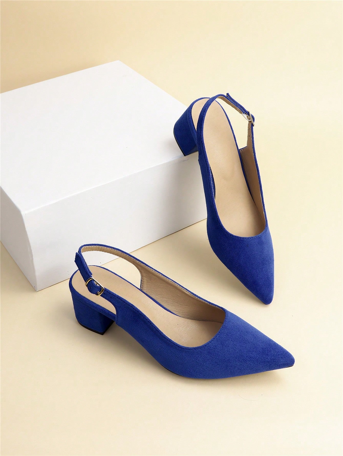 Faux Velvet Buckle Decor Pointed Toe Stiletto Heels With Ankle Strap For Women