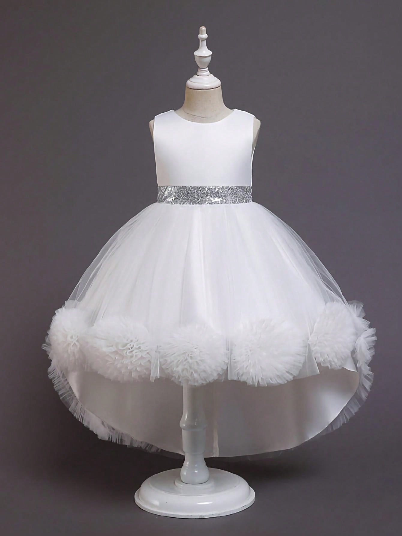 Tween Girls' Sleeveless Flower Applique Tail Gown Princess Dress, Perfect For Festival Party Or Piano Performance