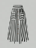 Women's Plus Size Fashionable Striped Patchwork A-Line Skirt