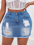 Plus Size Summer Outing Distressed & Sexy Denim Stretchy Skirt