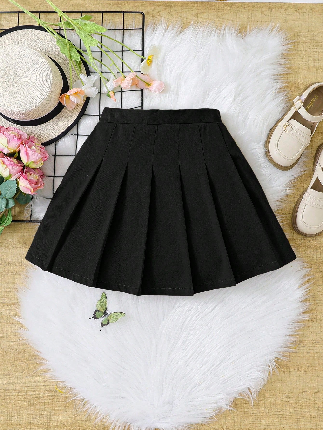 Tween Girl Everyday Sweet & Cool Solid Color Pleated Woven Casual Skirt