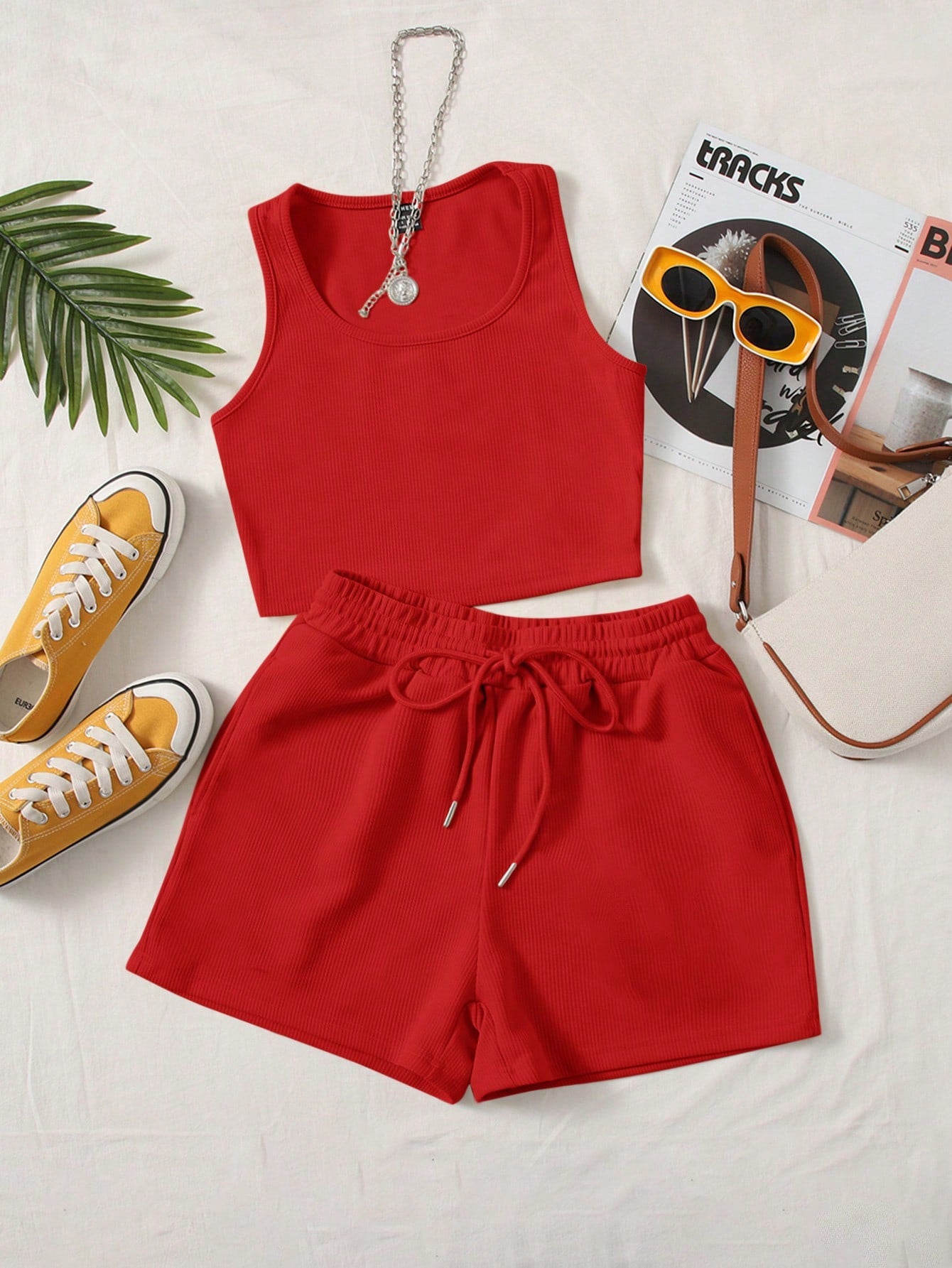 Plus Solid Tank Top &amp; Track Shorts Set