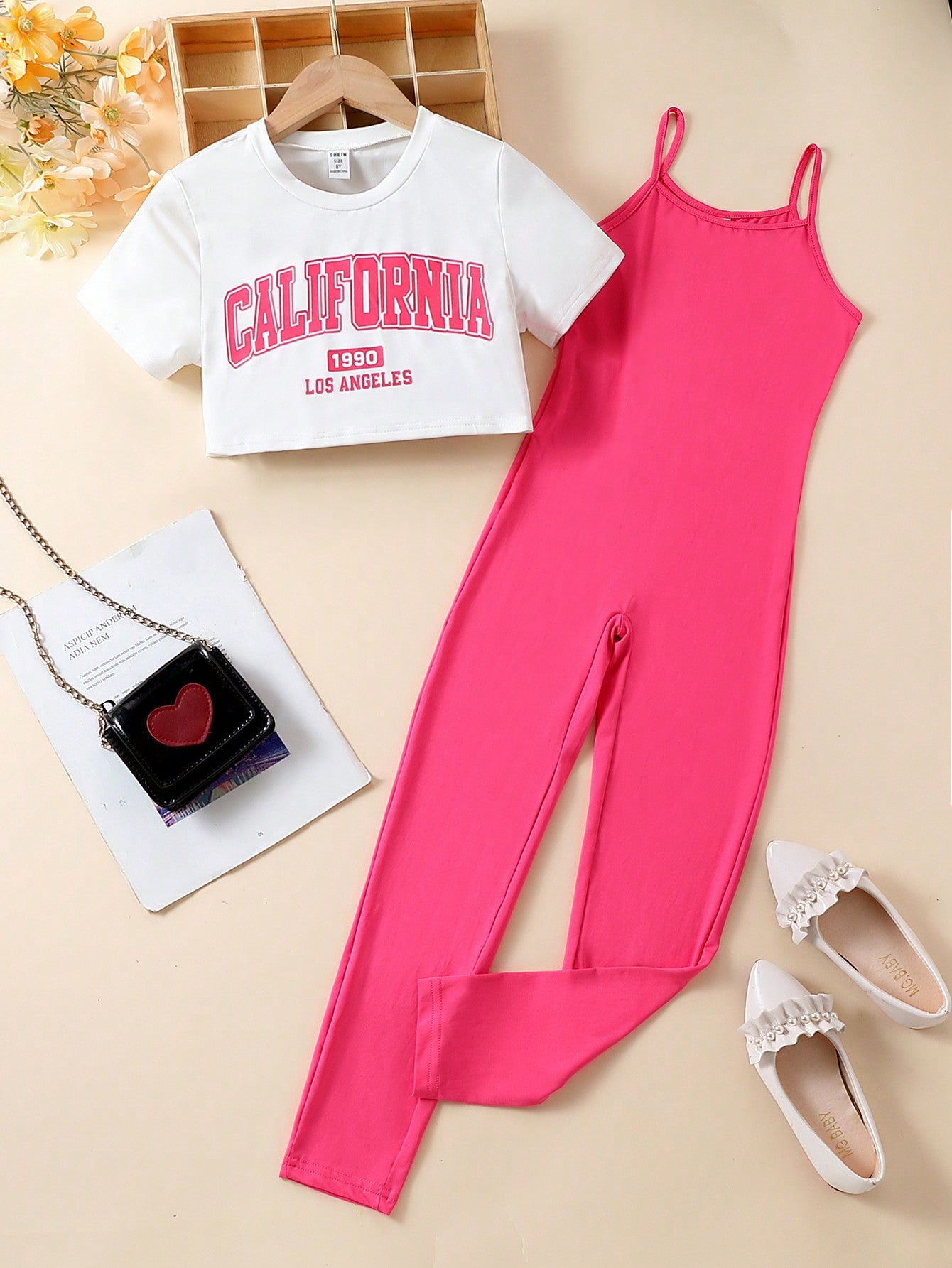 Streecool Kids Tween Girl Letter Graphic Tee & Cami Jumpsuit Set