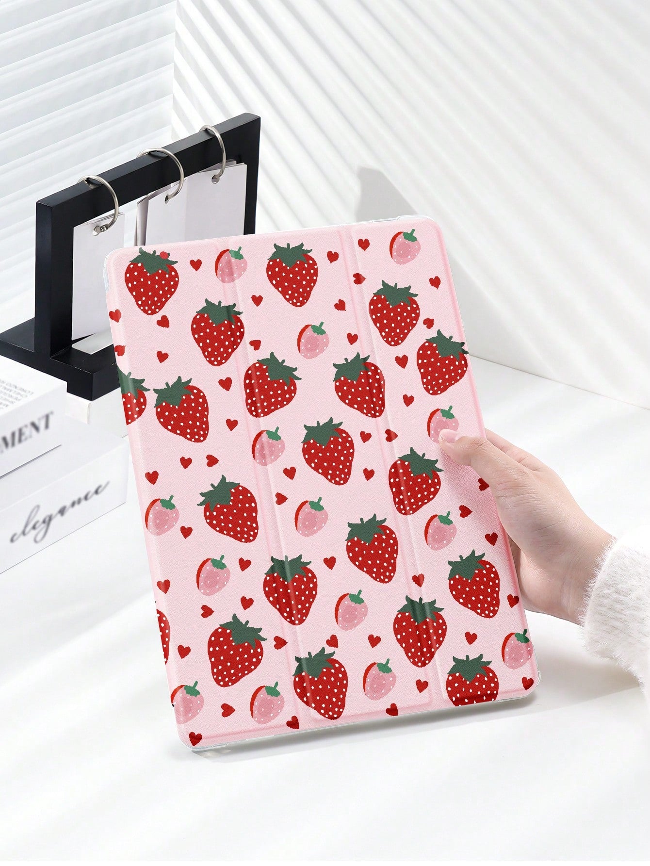 Pink 1pc Love & Strawberry Pattern Tablet Case, Drop-Proof & With Pen Slot, Support Sleep/Wake Function, Compatible With Samsung, Huawei, Xiaomi And Ipad